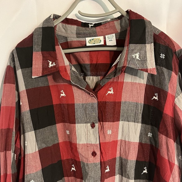 Collections Etc. Tops - Collections‎ Inc  Reindeer And Snowflake Plaid Button Down Shirt XXL  Christmas